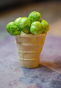 Creative Brussels Sprouts in Waffle Cone - Unique Healthy Food Concept Stock Photos