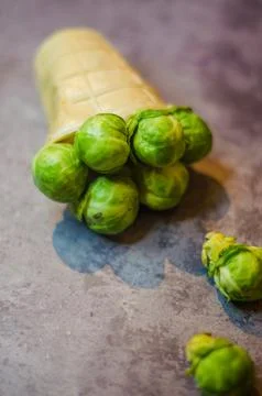 Creative Brussels Sprouts in Waffle Cone - Unique Healthy Food Concept Stock Photos