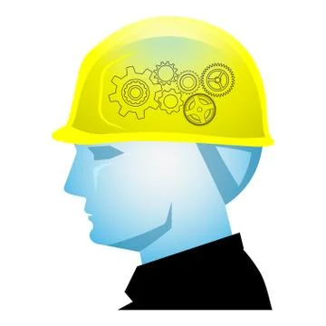 Creative builder, Foreman head with safety helmet and gear wheels Stock Illustration