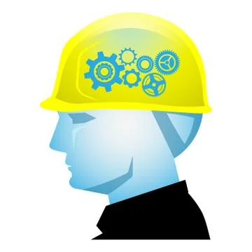 Creative builder, Foreman head with safety helmet and gear wheels Stock Illustration