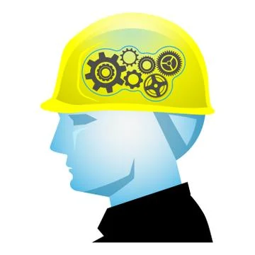 Creative builder, Foreman head with safety helmet and gear wheels Stock Illustration