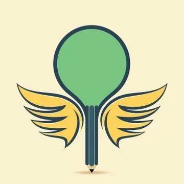 Creative bulb design with pencil and wings to write your text in space Stock Illustration