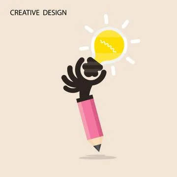 Creative bulb light idea and pencil hand icon,flat design.Concept of ideas in Stock Illustration