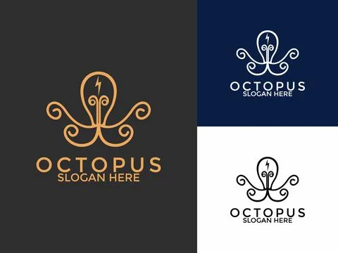 Creative Bulb with Octopus Squid Line art Logo vector, Bulb Octopus idea lo.. Stock Illustration