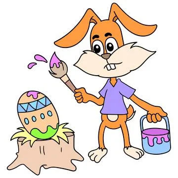 Creative bunny decorating eggs to celebrate easter, doodle icon image kawaii Stock Illustration
