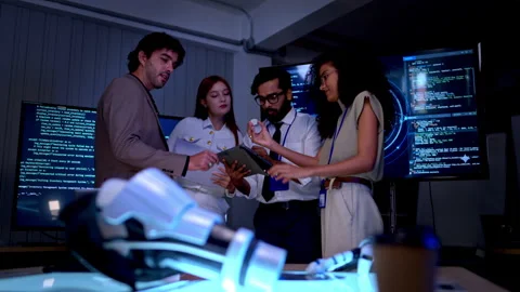 Creative business and engineering team reviewing product prototype Stock Footage 340563351