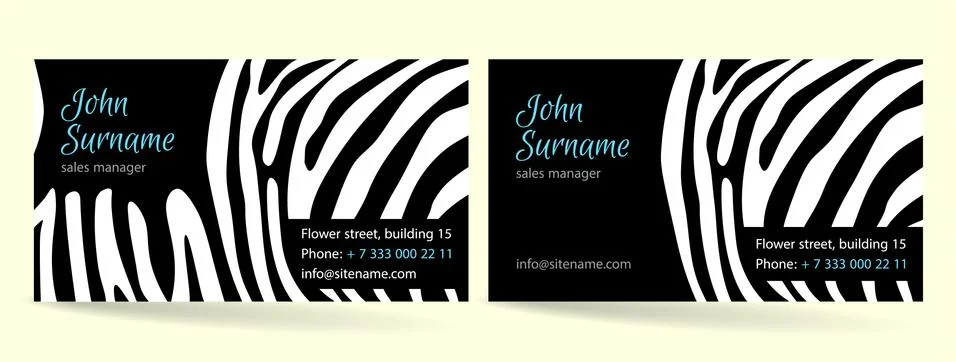 Creative business card. Zebra pattern texture.Template Modern design Illustrazione stock