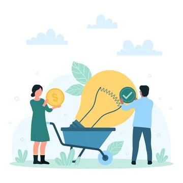 Creative business idea analysis, tiny people work on assessment and audit of Stock Illustration