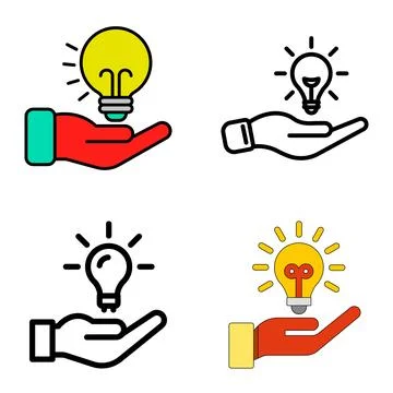 Creative business idea bulb on hand icon vector set Illustrazione stock