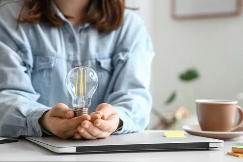Creative business idea generation, innovation, and problem solving with a lig Stock Photos