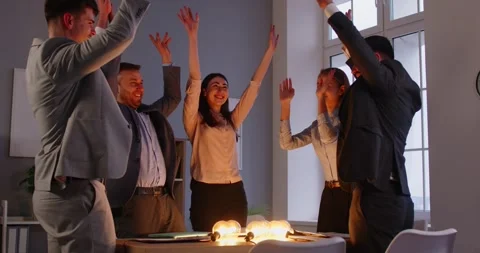 Creative business people finding solution and developing own idea, holding hands Stock Footage 306050133