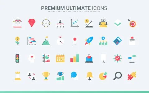 Creative business strategy, project management trendy flat icon set, startup Stock Illustration