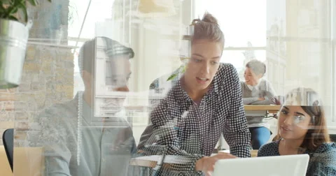 Creative business team meeting in modern start up office female team leader Stock Footage