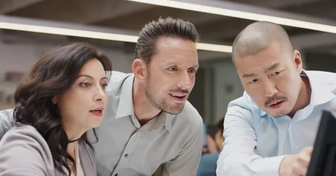 Creative business team meeting in modern glass office multi ethnic group of Stock Footage