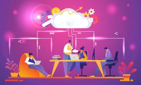 Creative Business Team Working Using Cloud System. Stock Illustration