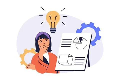 Creative business web concept with flat cartoon people for website design. Illustrazione stock