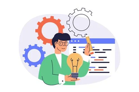 Creative business web concept with flat cartoon people for website design. Stock Illustration