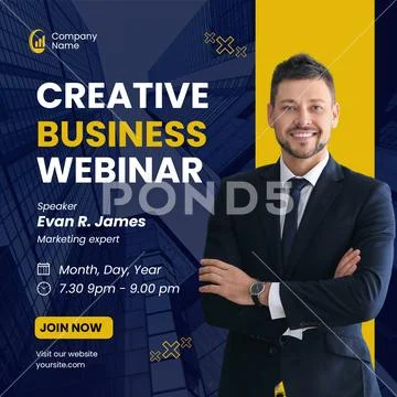 Creative business webinar featuring evan f james PSD Template