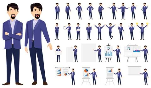 Creative businessman character doing presentation Stock Illustration