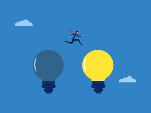 Creative, Businessman Jumping to Light Bulb Illustrazione stock