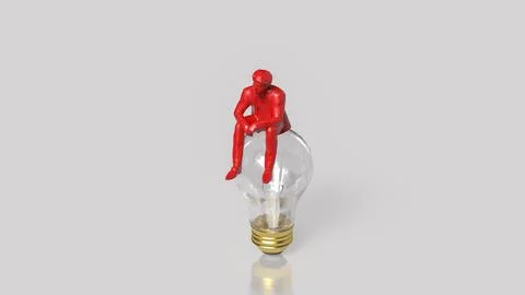 Creative Businessman Sitting on Light Bulb Concept 3d render. Stock Illustration