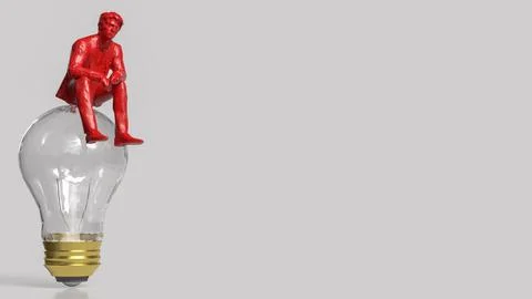 Creative Businessman Sitting on Light Bulb Concept 3d render. Stock Illustration