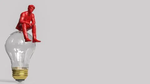 Creative Businessman Sitting on Light Bulb Concept 3d render. Stock Illustration