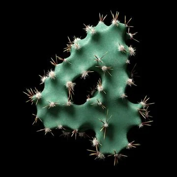 Creative Cactus-Inspired Letter Four Design with Green Texture and Spikes Stock Illustration