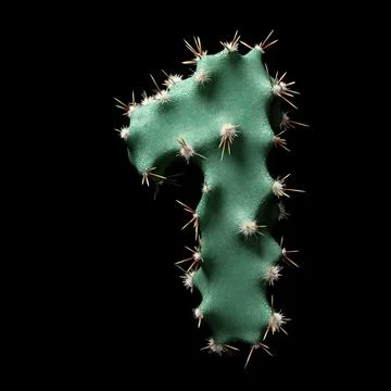 Creative Cactus-Inspired Letter One Design with Green Texture and Spikes 库存插图