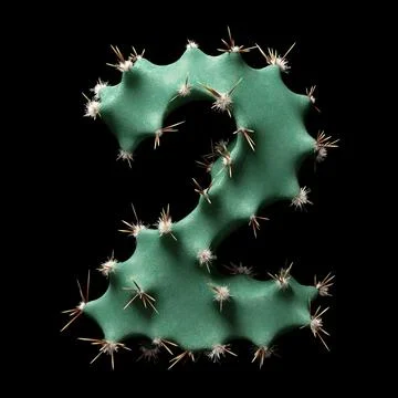 Creative Cactus-Inspired Letter Two Design with Green Texture and Spikes 库存插图