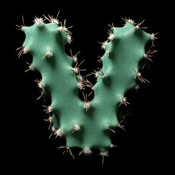 Creative Cactus-Inspired Letter V Design with Green Texture and Spikes Illustrazione stock