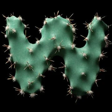 Creative Cactus-Inspired Letter W Design with Green Texture and Spikes 库存插图