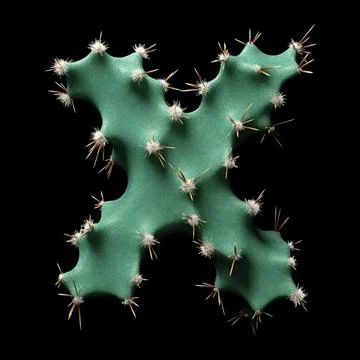 Creative Cactus-Inspired Letter X Design with Green Texture and Spikes 库存插图