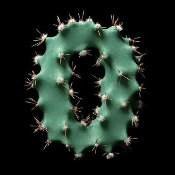 Creative Cactus-Inspired Letter Zero Design with Green Texture and Spikes 库存插图
