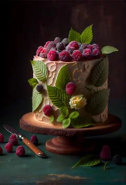 Creative cake with raspberry decoration Stock Illustration