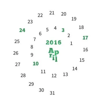 Creative calendar for April 2016 with dates on spiral Illustrazione stock