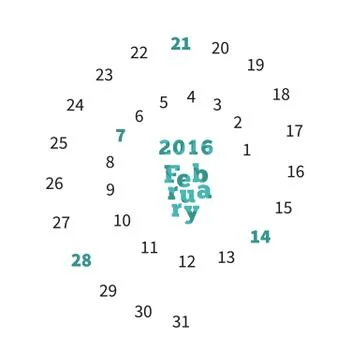 Creative calendar for February 2016 with dates on spiral Stock Illustration