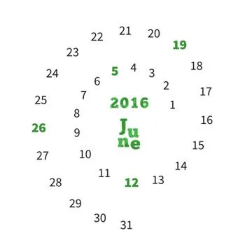 Creative calendar for June 2016 with dates on spiral Stock Illustration