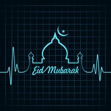 Creative calligraphy of text eid mubarak with heartbeat Stock Illustration