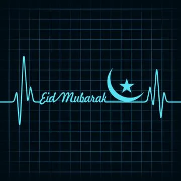 Creative calligraphy of text eid mubarak with heartbeat Stock Illustration
