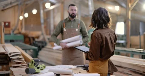 Creative carpentry workers at the manufacturing Stock Footage 146915778