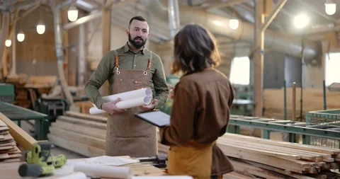 Creative carpentry workers at the manufacturing Stock Footage 146915987