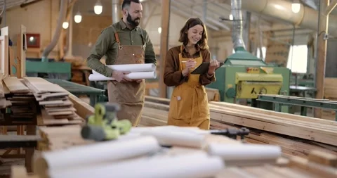 Creative carpentry workers at the manufacturing Stock Footage 146916969