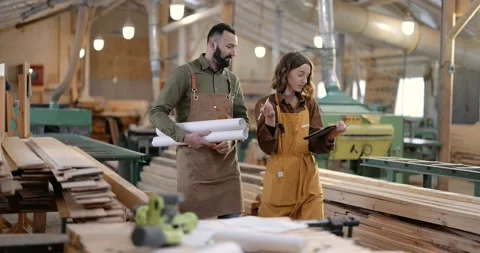 Creative carpentry workers at the manufacturing Stock Footage 146917261