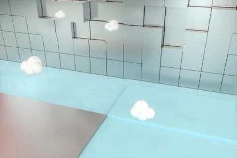 Creative cartoon room with cubic background, 3d rendering, 스톡 일러스트