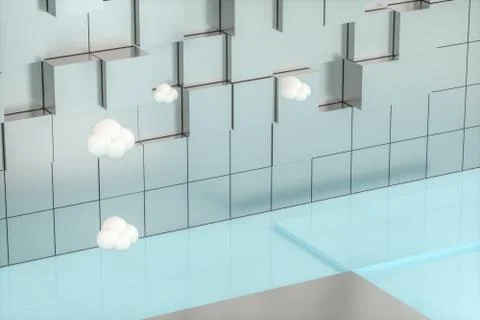 Creative cartoon room with cubic background, 3d rendering, 스톡 일러스트