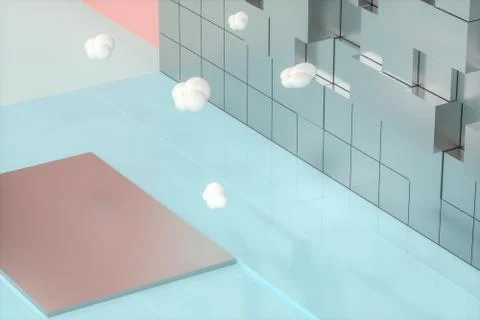 Creative cartoon room with cubic background, 3d rendering, 스톡 일러스트