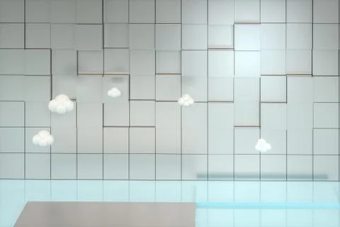 Creative cartoon room with cubic background, 3d rendering, 스톡 일러스트