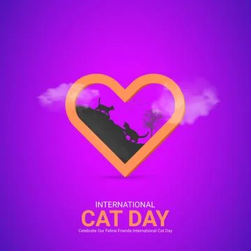 Creative cat ads design. Creative cat day, August 8, vector, 3d illustration Stock Illustration