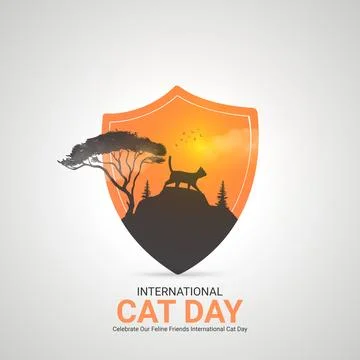 Creative cat ads design. Creative cat day, August 8, vector, 3d illustration Stock Illustration